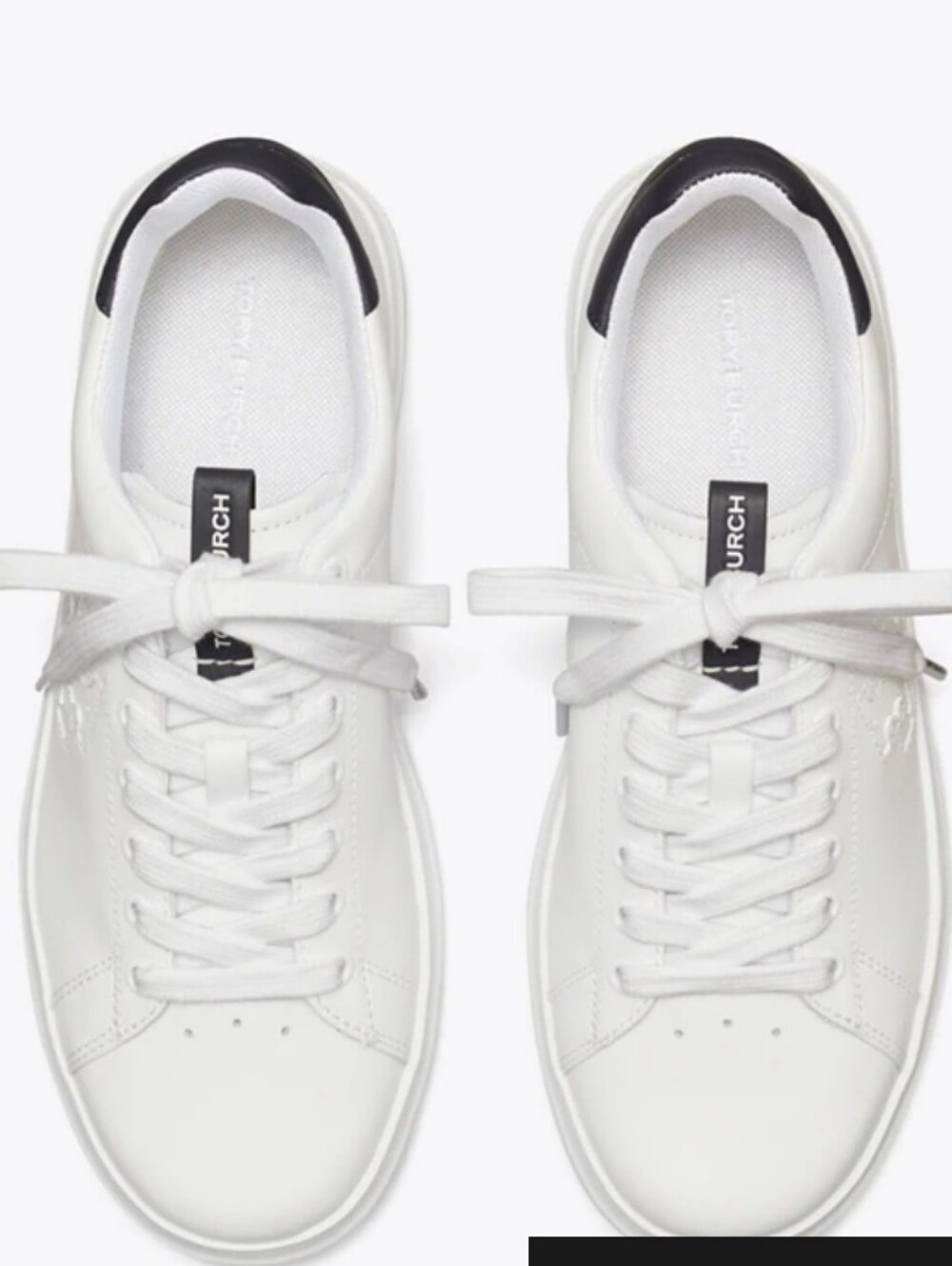 New Tory Burch White Leather Low-Top Sneakers with Black Heel